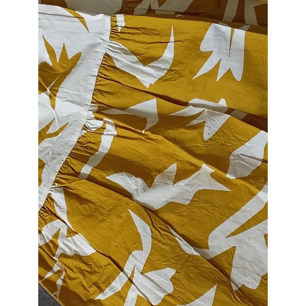 Boho Resortwear 100% Cotton Mustard Yellow White Abstract Maxi Shirtdress S - Picture 9 of 10